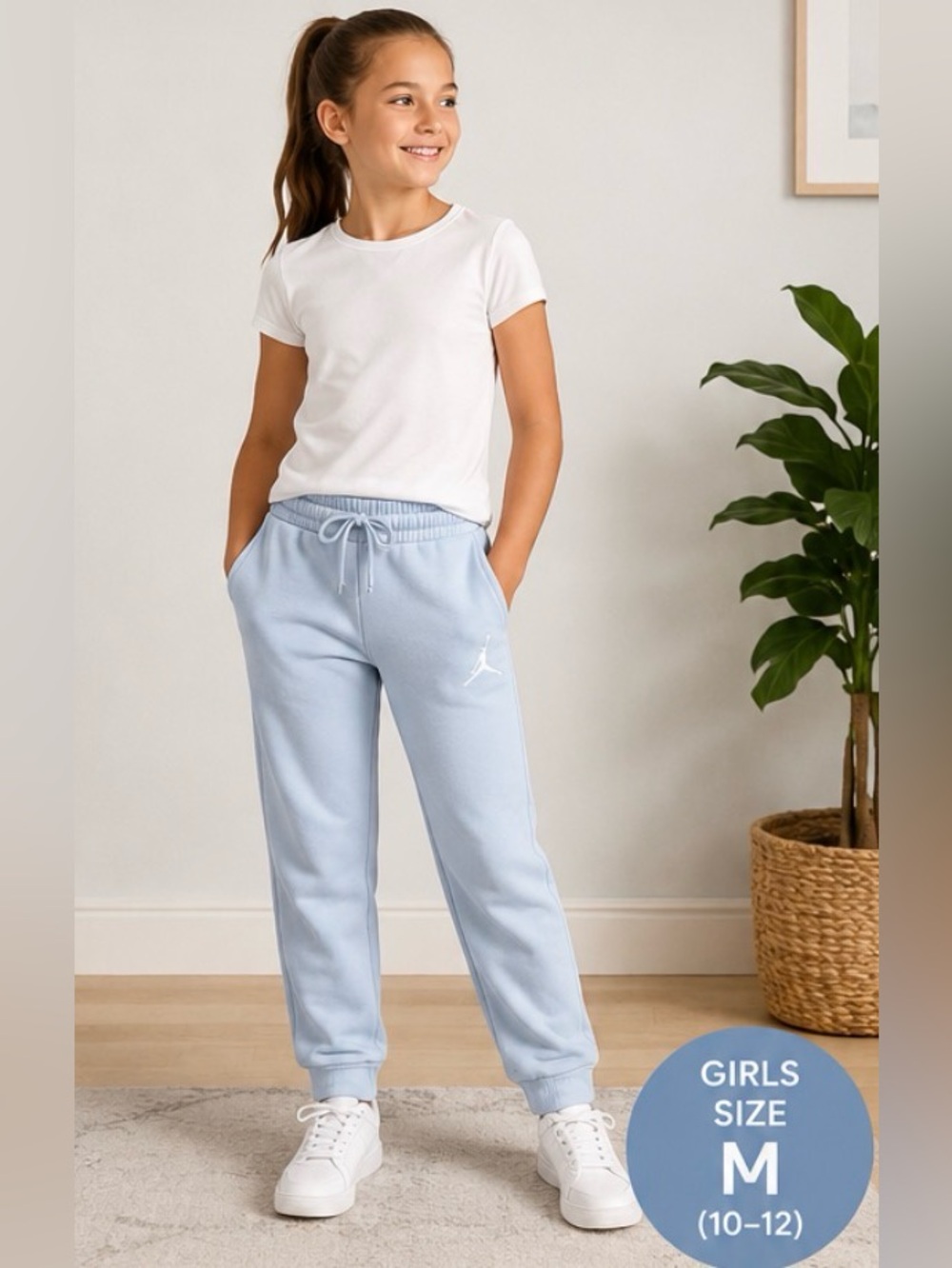 Jordan Girls Light Blue Joggers with Drawstring